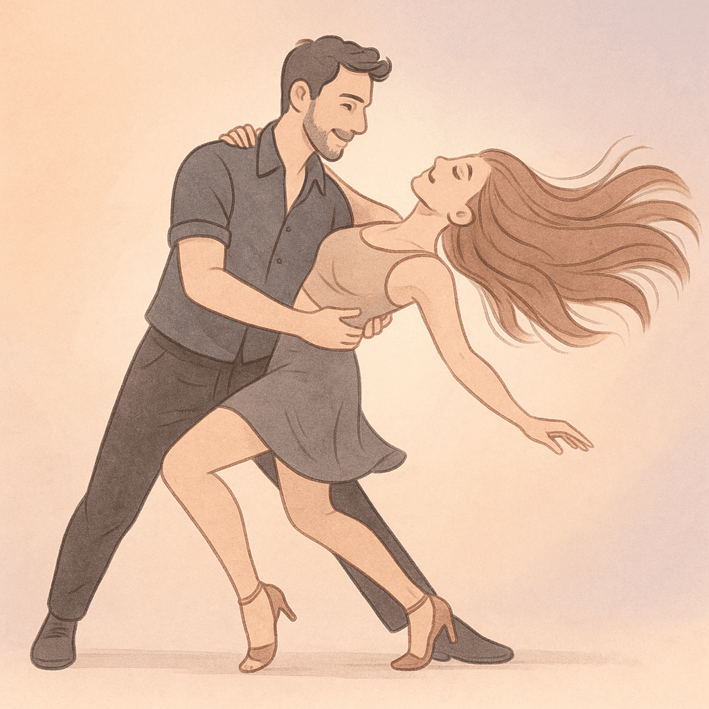 Illustration of a dance couple dancing Brazilian Zouk